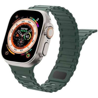 Magnetisches Uhrenarmband für Apple Watch Armbänd 49mm 45mm 44mm 42mm，Weiches Silikon Sport Loop Magnet Ersatzarmband für Apfelband iWatch Ultra 2 Series 9/8/7/6/5/4/3/2/SE,dunkelgrün，42mm 44 45 49mm von SOLOLUP
