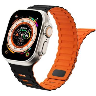 Magnetisches Uhrenarmband kompatibel mit Apple Watch Armbänd 41mm 40mm 38mm，Weiches Silikon Sport Loop Magnet Ersatzarmband für iWatch Series 9/8/7/6/5/4/3/2/1 SE，schwarz mit orange，38mm 40mm 41mm von SOLOLUP