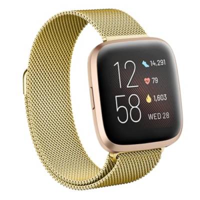 SOLOLUP Edelstahl Armband kompatibel mit Fitbit Versa 1/Versa 2 Armband,Metallarmband Sport Ersatzband Uhrenarmband mit Magnetschließe für Fitbit Versa 2/Versa 1 Milanaise-Armband Frau Mann，Gold，L von SOLOLUP