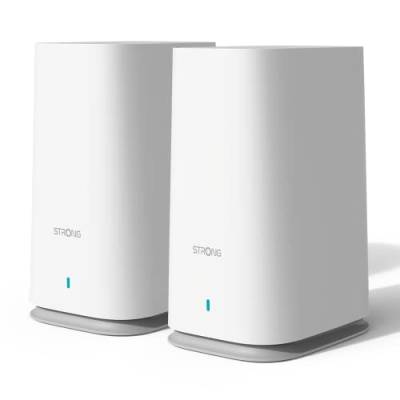 STRONG Atria Wi-Fi Mesh Home Kit 2100, WLAN Verstärker, Repeater, 200m² Abdeckung, 2100 Mbit/s, 2,4 GHz + 5 GHz, 3X Gigabit LAN-/ WAN-Ethernet-Anschlüsse, weiß von STRONG