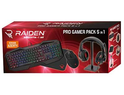 Raiden - 5 in 1 Gaming-Zubehör für PC - AZERTY-Tastatur - Maus - Matten - Gamer-Headset und Kopfhörerständer von SUBSONIC