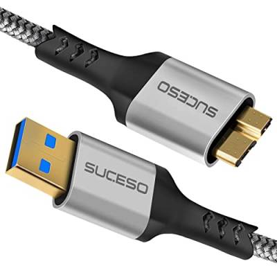 SUCESO USB 3.0 Micro B Kabel Externes Festplattenkabel USB 3.0 Stecker auf Micro B Stecker Datenkabel Kompatibel mit Toshiba, WD, Seagate, My Passport, Samsung Galaxy S5/Note 3/Note Pro 12,2 usw - 1M von SUCESO