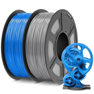 SUNLU ABS Filament 1.75mm, Hoch Hitzebeständiges und Langlebiges 3D Drucker Filament, Maßgenauigkeit +/- 0.02mm, 1kg Spule (2.2lbs), 2 Packungen, Blau+Grau von SUNLU