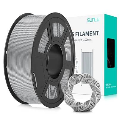 SUNLU PLA+ Filament 1.75mm, PLA Plus 3D Drucker Filament, Stärker belastbar, Neatly Wound, 1KG 3D Druck PLA+ Filament, Maßgenauigkeit +/- 0.02mm, Silber von SUNLU