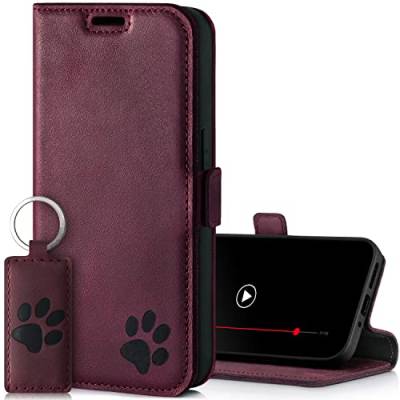 SURAZO Slim Magnet Handyhülle für Samsung Galaxy S24 Plus Hülle Leder – Echtleder Schutzhülle mit Pfote Motiv – RFID Klapphülle [mit Standfunktion, Kartenfach] Flip Cover Case Lederhülle (Burgund) von SURAZO