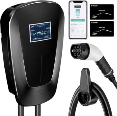 SURFOU EV Chargers 7KW 32A Typ 2 Ladekabel Ladestation EV Ladegerät 5M Ladestationen für Elektrofahrzeuge und Plug-in Hybride, Ladekabel e Auto, Home Wallboxen, RFID oder APP Autorisiert, Schwarz von SURFOU