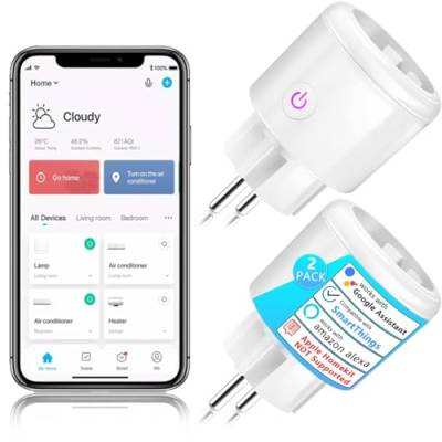 SURFOU Smart WLAN Steckdose mit Energieverbrauchskontrolle, Smart Home Alexa Steckdose Funktioniert mit Alexa, Google Home, Sprachsteuerung, Fernzugriff, Kein Hub Notwendig, Mini Smart Plug, 2er Pack von SURFOU