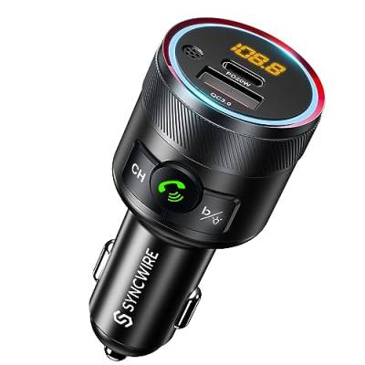 Syncwire Bluetooth 5.1 FM Transmitter für Auto, 38W PD&QC3.0 Schnelles Autoladegerät Drahtloses FM Radio Adapter Bass Sound Music Player Car Kit mit Freisprechfunktion USB-Laufwerk von SYNCWIRE