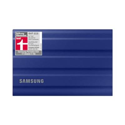 Samsung Portable SSD T7 Shield, 1 TB, USB 3.2 Gen.2, 1.050 MB/s Lesen, 1.000 MB/s Schreiben, Robuste externe Festplatte Outdoor für Mac, PC und Smartphone, Blau, MU-PE1T0R/EU von Samsung