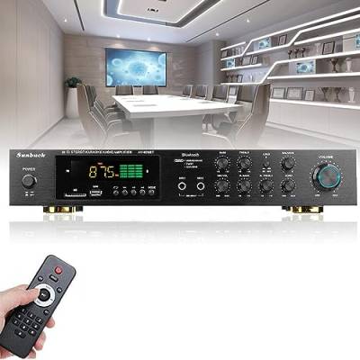 Bluetooth Stereo Audio HiFi Verstärker, 5 Kanal Digital FM USB Stereo Amplifier Bluetooth Vollverstärker mit 2 Mikrofoneingang Echo, RCA, LED für Studio, Heimkino von SanBouSi