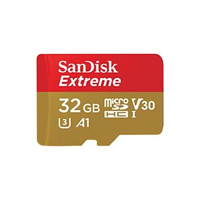 SanDisk Extreme 32 GB microSDHC Memory Card + SD Adapter with A1 App Performance + Rescue Pro Deluxe, Up to 100 MB/s, Class 10, UHS-I, U3, V30, Red/Gold von SanDisk