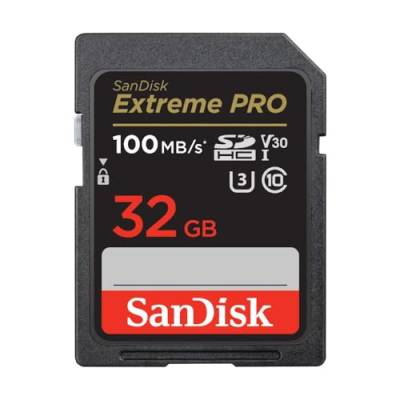 SanDisk Extreme PRO SDHC UHS-I Speicherkarte 32 GB (V30, Übertragungsgeschwindigkeit 100 MB/s, U3, 4K UHD Videos, temperaturbeständig) von SanDisk