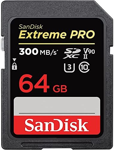 SanDisk Extreme PRO SDHC UHS-II Speicherkarte V90 64 GB (300 MB/s, 8K-, 4K- und Full-HD-Videoaufnahmen, RescuePRO Deluxe, stoßsicher, temperaturbeständig, wasserdicht und röntgensicher) von SanDisk