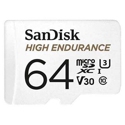 SanDisk High Endurance microSDXC Speicherkarte 64 GB + Adapter (Für Dash-Cams und private Überwachungskameras, 100 MB/s Lesen, V30 für Full-HD und 4K-Videos) von SanDisk