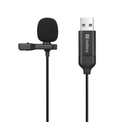 Sandberg Streamer USB Clip Microphone, Omnidirektionales Lavalier Ansteckmikrofon für Computer Laptops, USB-A, Plug & Play, Kabelmikrofon mit Clip, Online-Meetings Gaming Video Recording Streaming von Sandberg