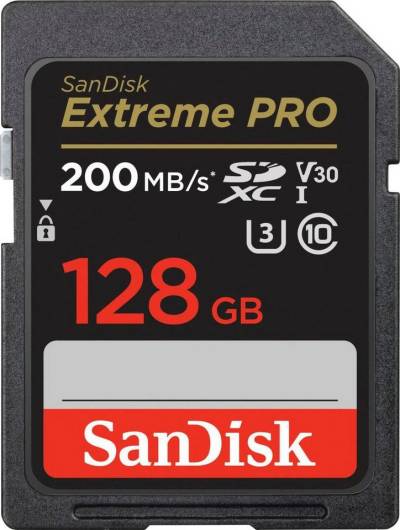 Sandisk Extreme PRO SDXC™-UHS-I-Karte Speicherkarte (128 GB, Video Speed Class 30 (V30)/UHS Speed Class 3 (U3), 200 MB/s Lesegeschwindigkeit) von Sandisk