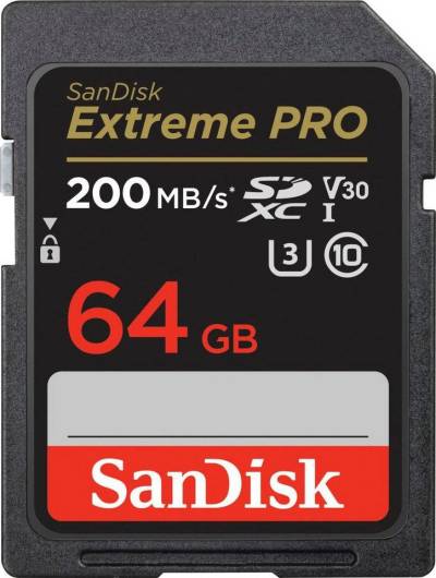 Sandisk Extreme PRO SDXC™-UHS-I-Karte Speicherkarte (64 GB, Video Speed Class 30 (V30)/UHS Speed Class 3 (U3), 200 MB/s Lesegeschwindigkeit) von Sandisk