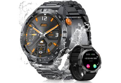Sanorum Smartwatch Herren mit Telefonfunktion AMOLED Militär Smartwatch (3.63 cm/1.43 Zoll, HD TouchScreen) mit Herzfrequenz Schlafüberwachung SpO2, 100+ Sportmodi, 5ATM Wasserdicht, Fitnessuhr Smart Watch für Android iOS von Sanorum