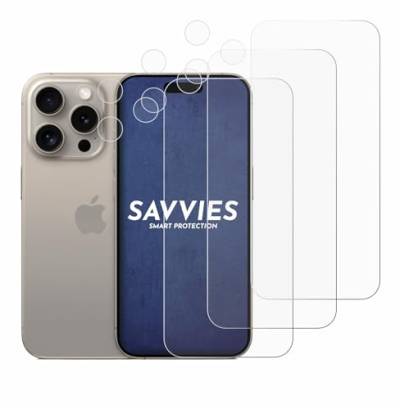 Savvies 18 Stück Schutzfolie für Apple iPhone 15 Pro (Display+Kamera) Displayschutz-Folie Ultra-Transparent von Savvies