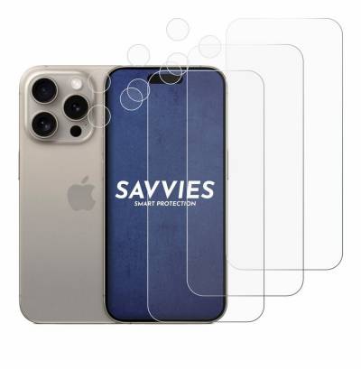 Savvies Schutzfolie für Apple iPhone 15 Pro (Display+Kamera), Displayschutzfolie, 18 Stück, Folie klar von Savvies