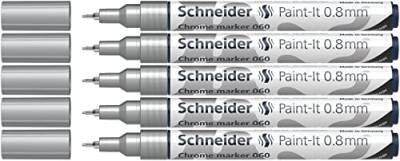 Schneider 060 Chrommarker 0,8 mm (hochpigmenierte Tinte mit Spielgeleffekt, für viele Untergründe geeignet) 5 Stück chrom von Schneider