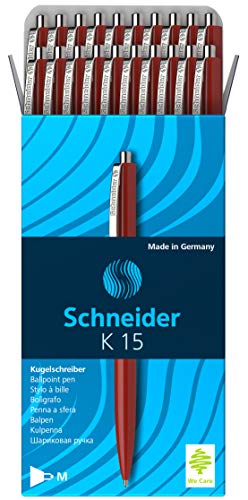 Schneider K 15 Druckkugelschreiber (dokumentenecht, Strichstärke: M, Schreibfarbe: rot) 20 Stück, rot von Schneider
