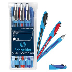 Schneider Kugelschreiber Slider Memo farbsortiert Schreibfarbe farbsortiert, 3 St. von Schneider