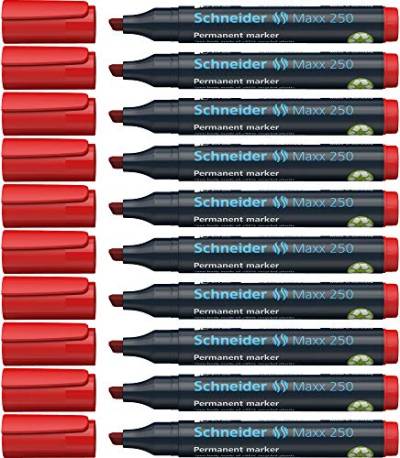 Schneider Maxx 250 Permanent-Marker mit Keilspitze (Strichstärke: 2+7 mm, nachfüllbar) 10er Packung rot von Schneider