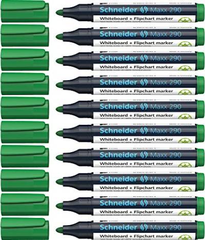 Schneider Maxx 290 Marker (Für Whiteboards und Flipcharts, Strichstärke: 2-3 mm) 10er Packung grün von Schneider