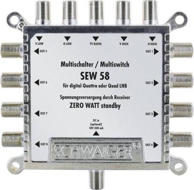 Schwaiger SAT-Multischalter SEW58 531 (verteilt 1 Satellitenpositionen auf 8 Ausgänge), unabhängige Programmvielfalt für alle Teilnehmer von Schwaiger