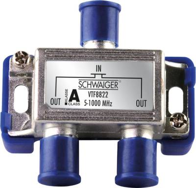 Schwaiger SAT-Verteiler VTF8822 241 (verteilt ein Signal auf zwei Teilnehmer), für Kabel- und Antennenanlagen von Schwaiger