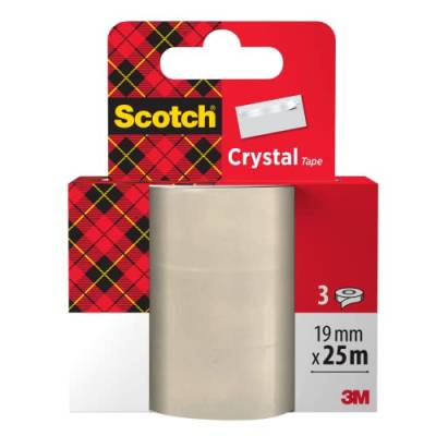 Scotch A61925R3 Crystal Klebeband, 19 mm x 25 m, transparent, 3 Rollen von Scotch