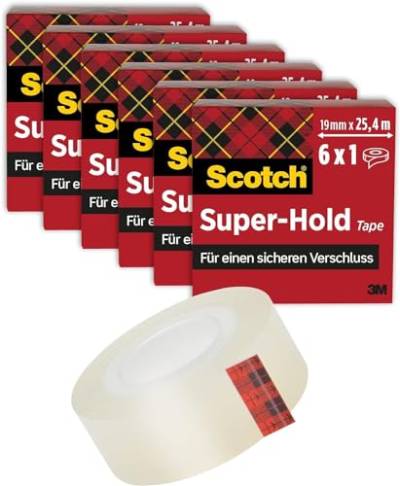 Scotch Super-Hold Tape - 6 Rollen, 19 mm x 25,4 m - Durchsichtiges Allzweckband für Schule, Heim und Büro von Scotch