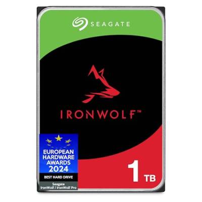 Seagate IronWolf, 1 TB interne Festplatte, NAS HDD, 3.5 Zoll, 5400 U/Min, CMR, 64 MB Cache, SATA 6 GB/s, silber, FFP, inkl. 3 Jahre Rescue Service, Modellnr.: ST1000VNZ08 von Seagate