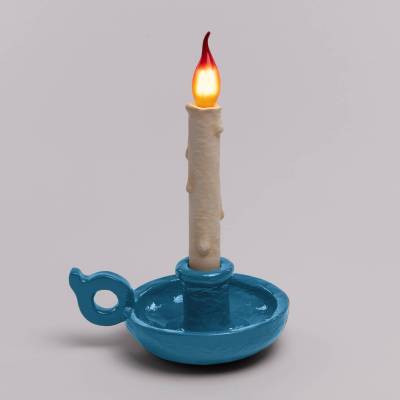 SELETTI Grimm Bugia Dekotischlampe Kerzenform blau von Seletti