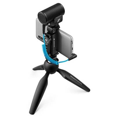 Sennheiser Professional MKE 200 + Mobilgeräte-Set, Direktionales Kamera-Direktmikrofon mit Smartphone-Klemme und Manfrotto PIXI Mini-Stativ, 509256 von Sennheiser