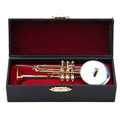 Miniatur-Trompete mit Ständer und Gehäuse vergoldet Messing Musikinstrument Modell Dekorationen Ornamente von Shanrya