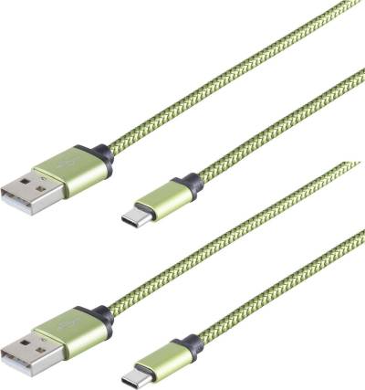 S/CONN maximum connectivity 2x USB Ladekabel, USB-A-Stecker auf USB Typ C Stecker, Nylon, grün, 0,9m (14-50119-2) von ShiverPeaks