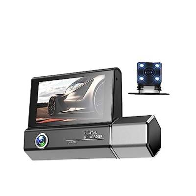 Shkalacar 1080P 3 Kamera Auto Dashcam Vorne Hinten, DVR Autokamera mit 3 Zoll Bildschirm, Mehrsprachig Auto Recorder unterstützt Nachtsicht, Bewegungserkennung, Loop Aufnahme, Umkehrbild von Shkalacar
