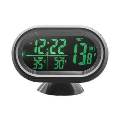 Shkalacar 3in1 Autothermometer Digitaluhr Voltmeter mit LCD Digitalmonitor, 12V Temperatur und Spannungsmesser, Erkennungsanzeige für Auto LKW SUV Wohnmobil, Grün und Orange von Shkalacar