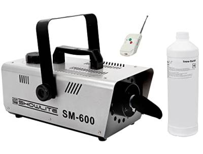 Showlite SM-600 Schneemaschine inkl. Funk-Fernbedienung + 1 l Schneefluid SET (Schneeausstoß: 30 m³/min, Tankinhalt: 1 l, inkl. Hängebügel) von Showlite