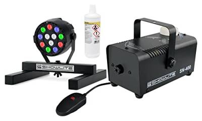 Showlite SN-400 Nebelmaschine DJ Set L - Ideal für kleine Bühnen - Färbt Deinen Nebel in nahezu jeden Farbton - Nebelmaschine und Scheinwerfer zusammen oder einzeln nutzbar - inkl. 1 l Fluid von Showlite