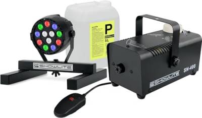 Showlite SN-400 Nebelmaschine DJ Set XL - Ideal für kleine Bühnen - Färbt Deinen Nebel in nahezu jeden Farbton - Nebelmaschine und Scheinwerfer zusammen oder einzeln nutzbar - inkl. 5 l Fluid von Showlite