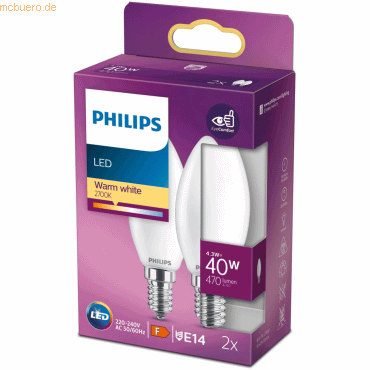 Signify Philips LED classic Lampe 40W E14 Kerze Warmw 470lm matt 2erP von Signify