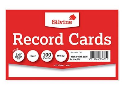 Silvine 8x5" White Record Cards - Plain, 100 cards per pack. Ref 785 (203 x 127mm) von Silvine