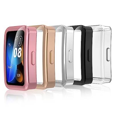 Simpeak 5-Stück Schutzhülle kompatibel für Huawei Band 9/Band 8, TPU Hülle Schutzfolie, Leicht Weiche Case Zubehör, Ultradünne Kratzfest Schutz Gehäuse, Schwarz, Transparent, Silber, Roségold, Rosa von Simpeak