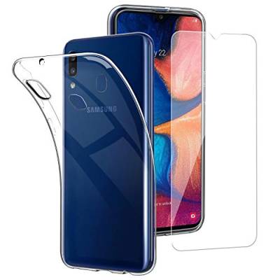 Simpeak Hülle + Schutzglas Kompatibel mit Samsung Galaxy A20e [2 Pcs], Silikon TPU Handyhülle Hartglas Tempered Glass Screen Protector Kompatibel für Samsung A20e - Transparent von Simpeak