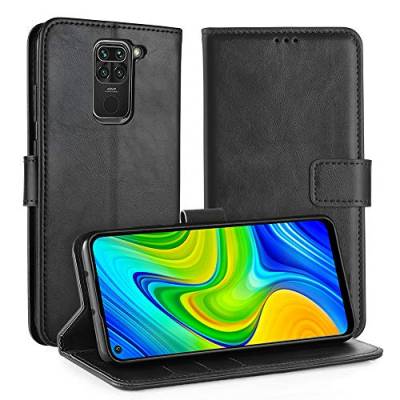 Simpeak Hülle Kompatibel mit Redmi Note 9 [6,53 Zoll], Handyhülle Kompatibel für Xiaomi Redmi Note 9 Leder Flipcase [Kartensteckplätze] [Stand Feature] [Magnetic Closure Snap] - Schwarz von Simpeak