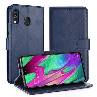 Simpeak Hülle Kompatibel mit Samsung Galaxy A40 [5,9 Zoll], Handyhülle Kompatibel für Samsung A40 Leder Flipcase [Kartensteckplätze] [Stand Feature] [Magnetic Closure Snap] - Blau von Simpeak