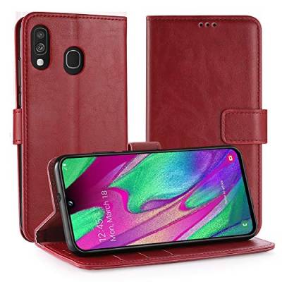 Simpeak Hülle Kompatibel mit Samsung Galaxy A40 [5,9 Zoll], Handyhülle Kompatibel für Samsung A40 Leder Flipcase [Kartensteckplätze] [Stand Feature] [Magnetic Closure Snap] - Rot von Simpeak